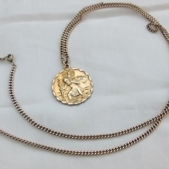 Vintage 12k GF St Christopher Medallion DEDICATED Necklace  28" Chain by GRENCI - Picture 6 of 7